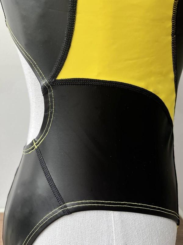 Women One Piece Swimwear Japanese Sukumizu Activewear Sport PU Leather Swimsuit