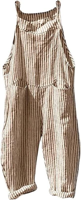 Women Oversized Summer Casual Stripes Cargo Jumpsuit Wide Leg Bib Overall Pants