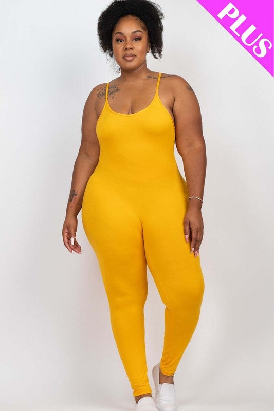Women Plus Scoop Neck Bodycon Cami Jumpsuit Sleeveless Yoga Lounge (1X 2X 3X)