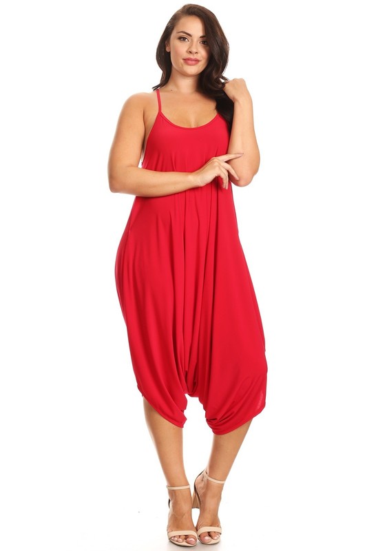 Women Plus Size Spaghetti Strap Scoop Neck Harem Jumpsuit - Made In USA