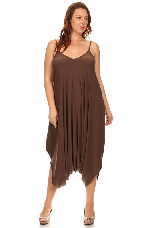 Women Plus Size Spaghetti Strap Scoop Neck Harem Jumpsuit - Made In USA