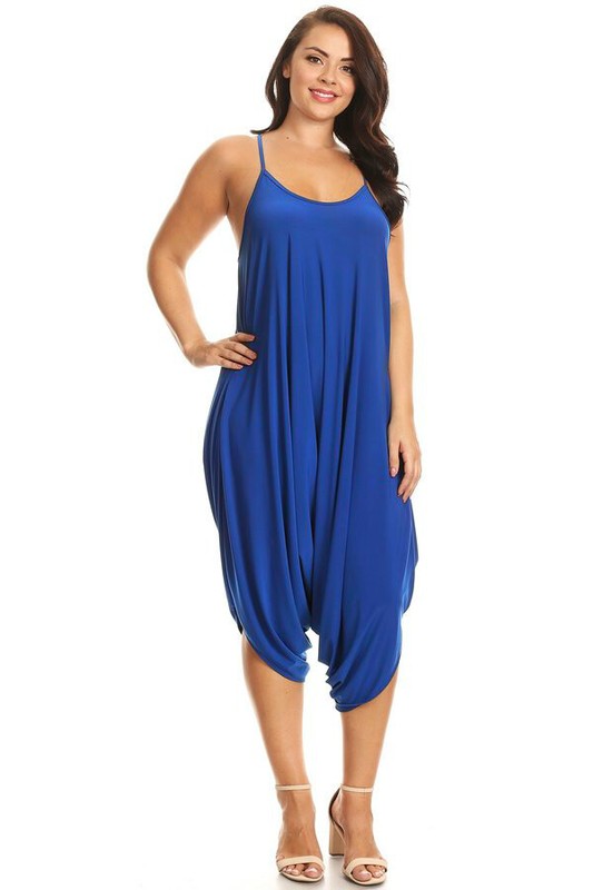 Women Plus Size Spaghetti Strap Scoop Neck Harem Jumpsuit - Made In USA