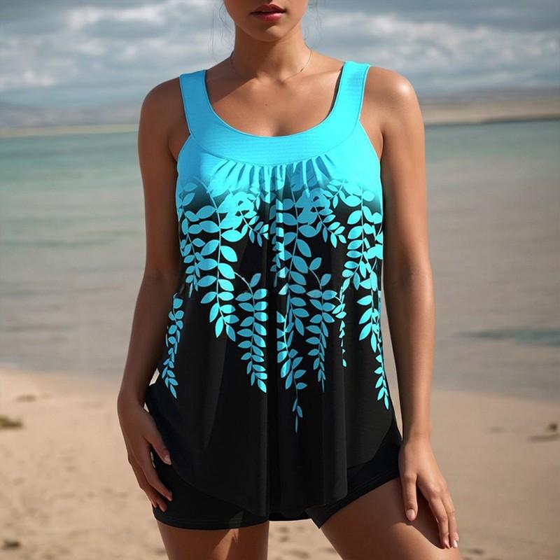 Women Printed Tankini Set With Shorts Swimsuit Bathing Swimwear Beach Costume