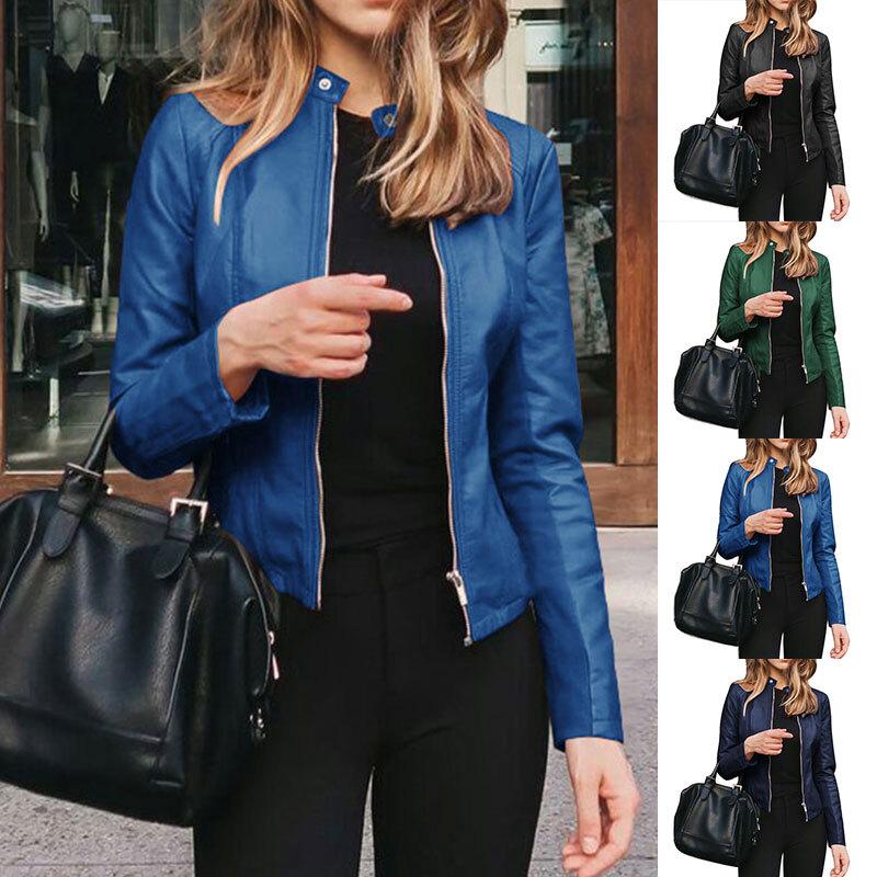 Women PU Leather Jacket Blazer Coat Tops Biker Motorcycle Outwear Plus Size ↷