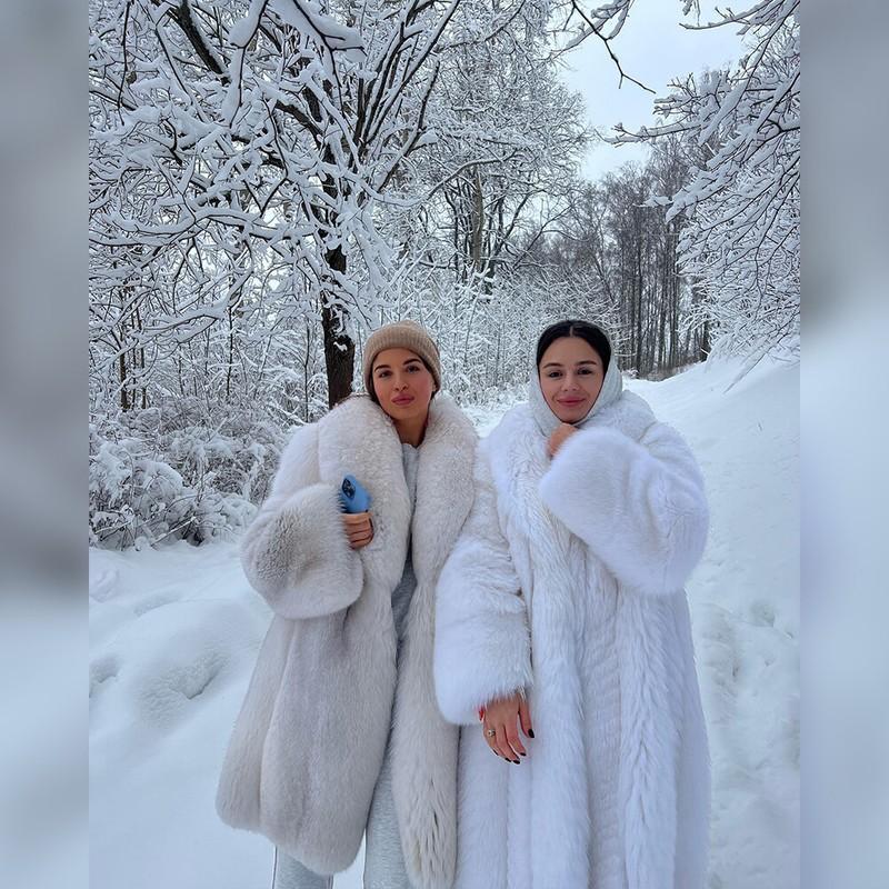 Women Real Blue Fox Fur Coat Natural Full Pelt Lapel Jacket Winter Long Overcoat