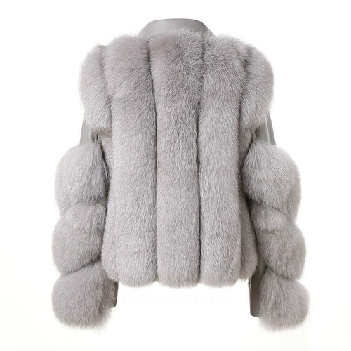 Women Real Fox Fur Jackets Winter Fashion Leather Coats Lambskin Outwear Sz
