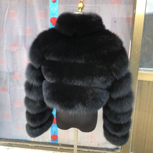 Women Real Fur Cropped Stand Collar Coat Warm Jacket Winter Outwear Streetwear