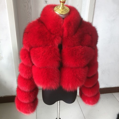 Women Real Fur Cropped Stand Collar Coat Warm Jacket Winter Outwear Streetwear