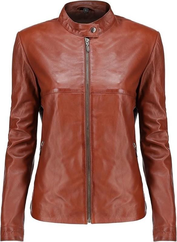 Women Real Leather Soft Lamb Skin Brown Genuine Leather Jacket