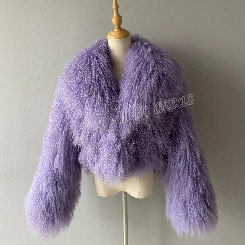 Women Real Mongolian Fur Coat Big Lapel Real Fur Warm Fluffy Short Jacket Casual