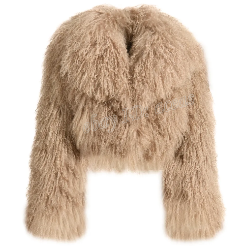 Women Real Mongolian Fur Coat Big Lapel Real Fur Warm Fluffy Short Jacket Casual