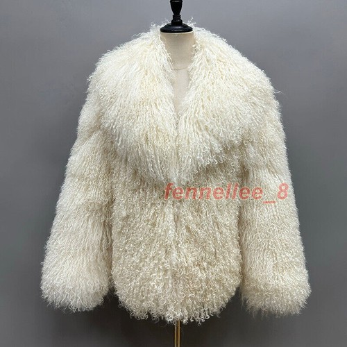 Women Real Mongolian Fur Coat Turn Down Collar Warm Real Fur Jacket Outwear Hot