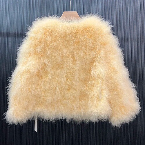 Women Real Ostrich Fur Coat Natural Fluffy Turkey Feather Jacket Warm Outerwear