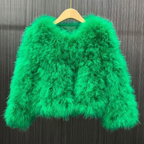 Women Real Ostrich Fur Coat Natural Fluffy Turkey Feather Jacket Warm Outerwear