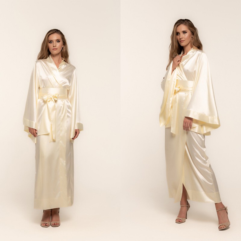 Women Robes V Neck Long Sleeves Lace Up Sleepwear Gown Bathrobe Dresses