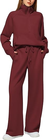 Women's 2 Piece Outfits Lounge Set 2025 Oversized Half Zip Sweatshirt Sweatpant