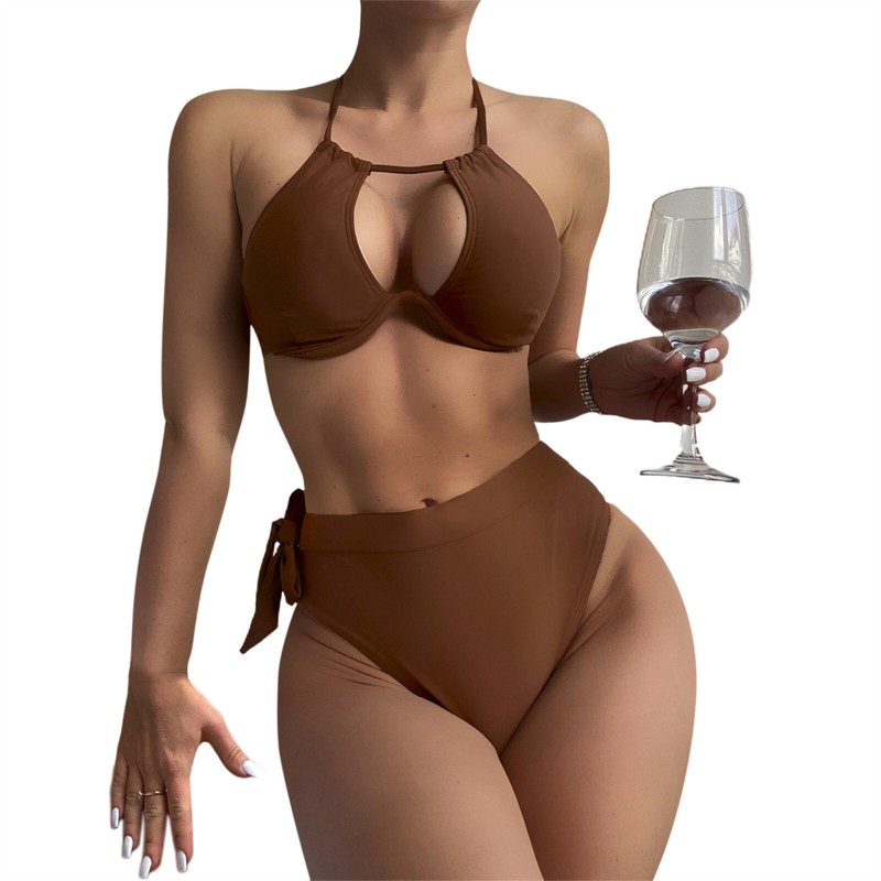 Women's 2pcs Sexy Swimwear Set Halter Padded Lace High Waisted Swimsuit Bikini