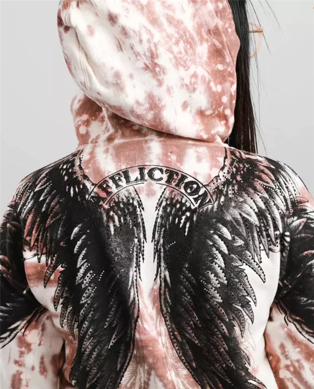 Women's Affliction Hooded Sweatshirt Cherielle Tattoo Hoodie With Stones XS-XXL