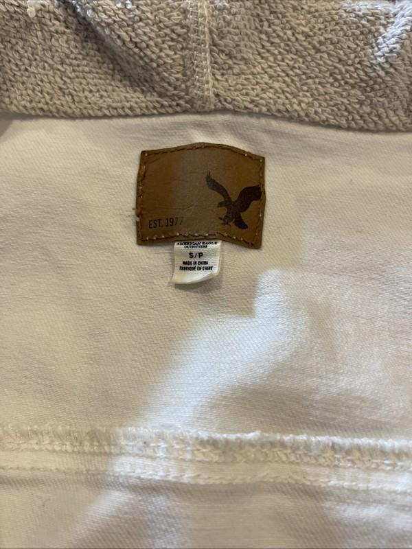Women’s American Eagle Denim Jean Jacket Sweatshirt Hoodie Size S White Gray