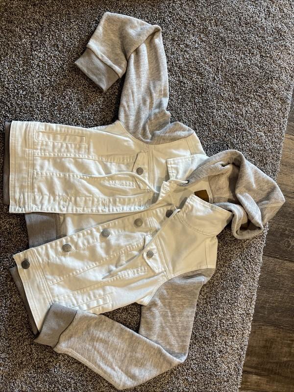 Women’s American Eagle Denim Jean Jacket Sweatshirt Hoodie Size S White Gray