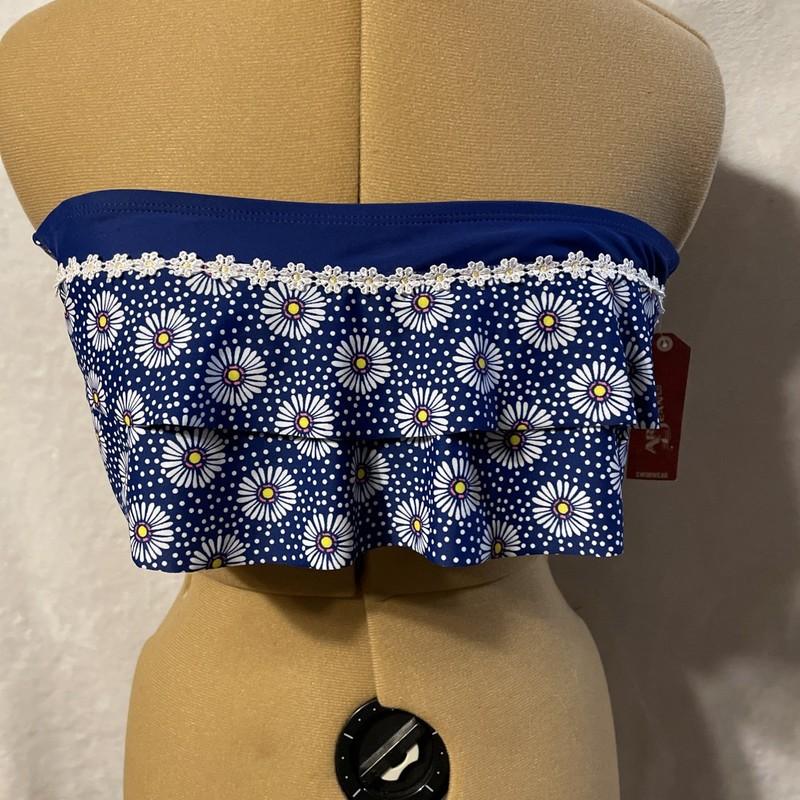 Women’s Arizona Jean Co. Swim Bandeau Bikini Top. Daisy Floral blue yellow XXL
