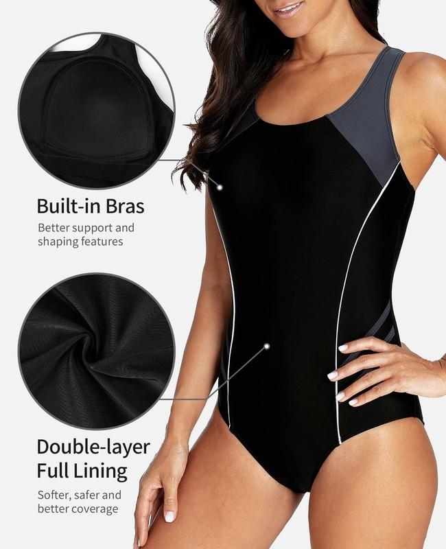 Women's Athletic One Piece Racerback Swimsuit Modest Bathing Suits