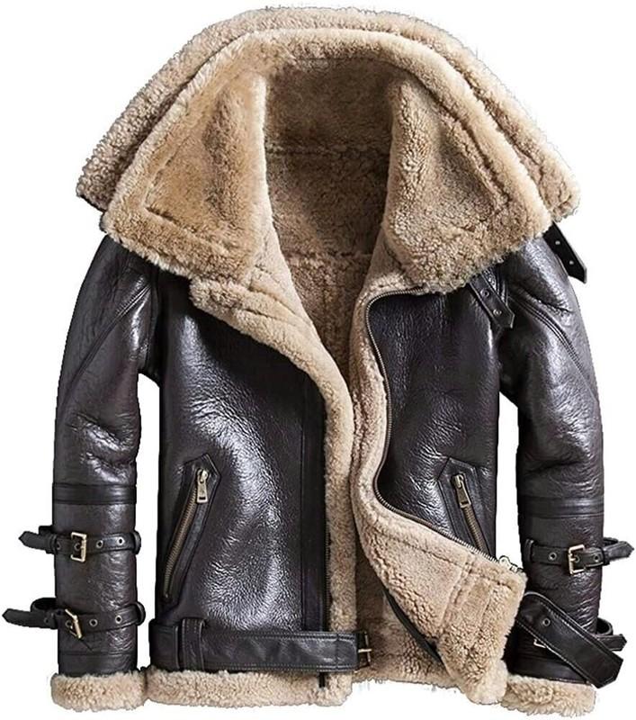 Women's Aviator RAF Bomber Flying leather Jacket Double Collar Shearling Coat N9