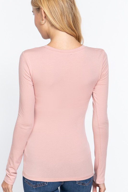 Women's Basic T-Shirt Scoop Neck Cotton Long Sleeve Solid Knit Plain Top Fitted