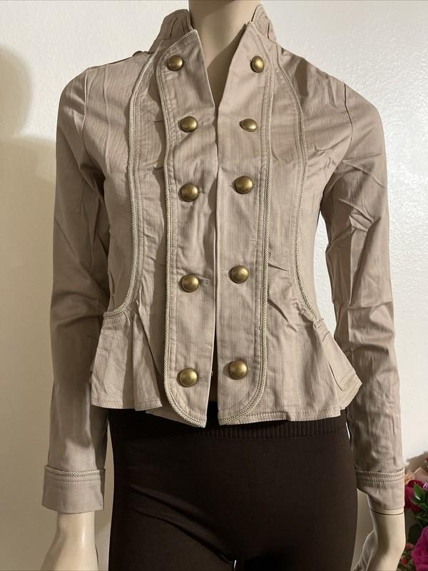 Women’s Beige Cotton Casual Semi season Slim Metal Buttons Size L Jacket