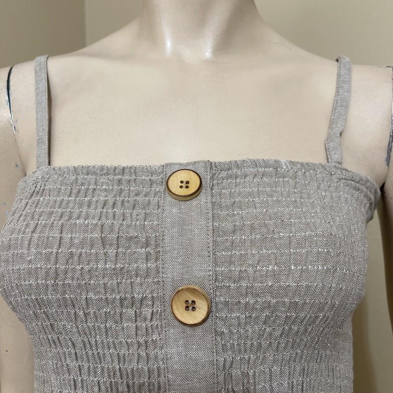 Women’s Beige Cotton Linen Casual Open Stretch Wooden Buttons Size M Sundress