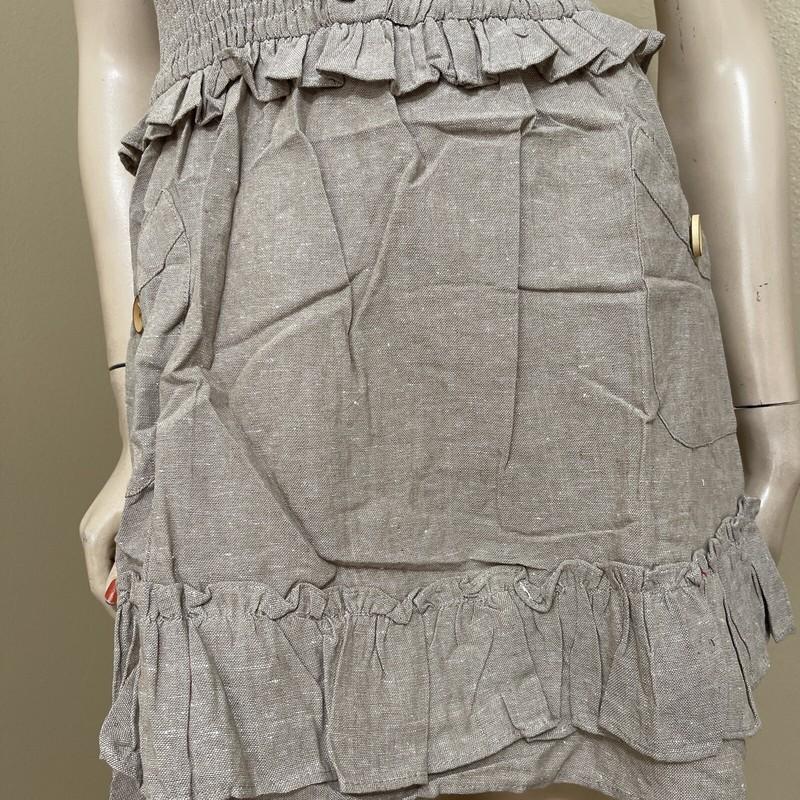 Women’s Beige Cotton Linen Casual Open Stretch Wooden Buttons Size M Sundress