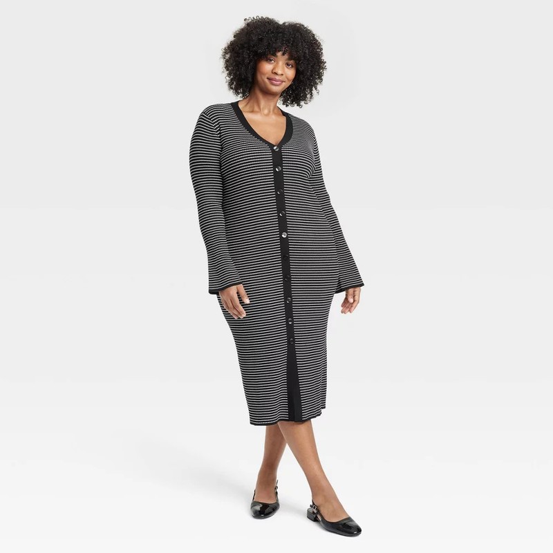 Women's Bell Long Sleeve Midi Sweater Dress - A New Day