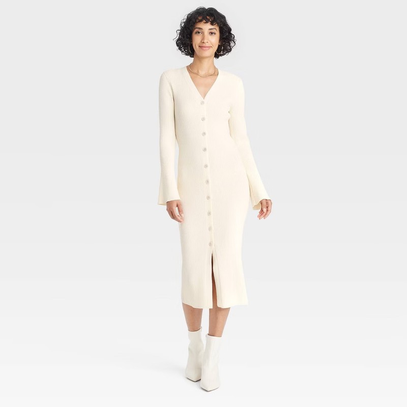 Women's Bell Long Sleeve Midi Sweater Dress - A New Day