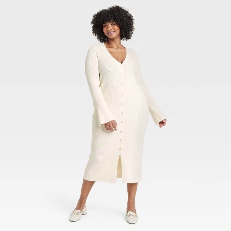 Women's Bell Long Sleeve Midi Sweater Dress - A New Day