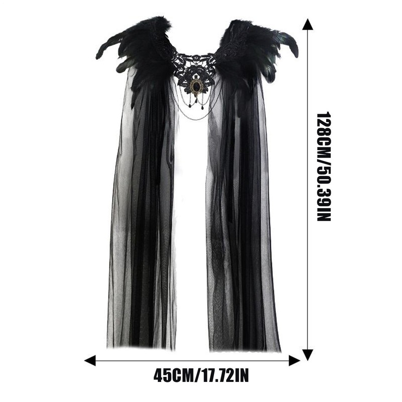 Women's Black Feather Collar Cape Halloween Gothic Witch Cloak Evil Queen Costum