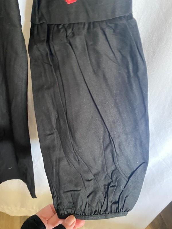 Women's Black Tunic Dress With Flower Designs And Balloon Sleeves Size L