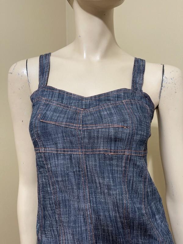 Women’s Blue Denim Cotton Casual Open Strap Zip Stretch Size M Dress Sundress
