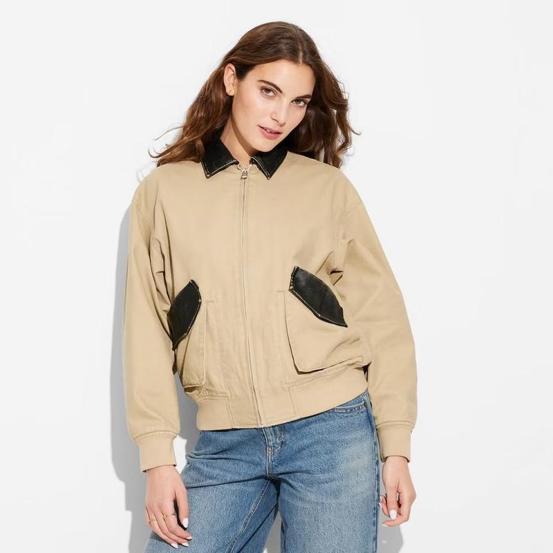 Women's Canvas & Faux Leather Bomber Jacket - Wild Fable