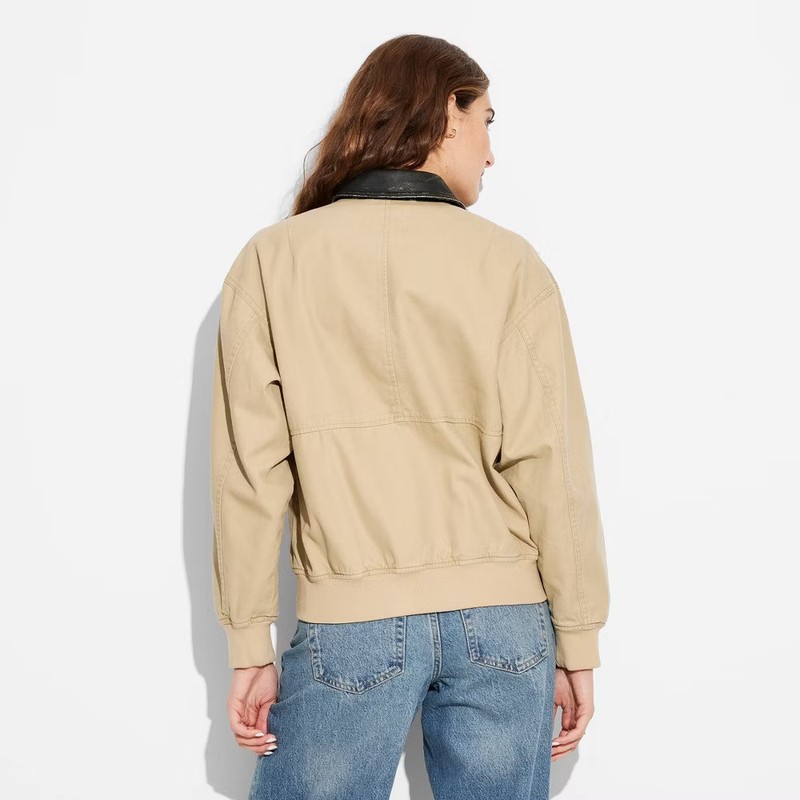 Women's Canvas & Faux Leather Bomber Jacket - Wild Fable