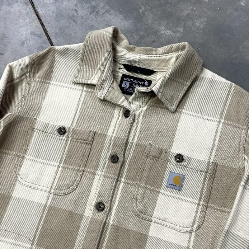 Women’s Carhartt Shirt Jacket Plaid Flannel Heavyweight Beige Small 106450
