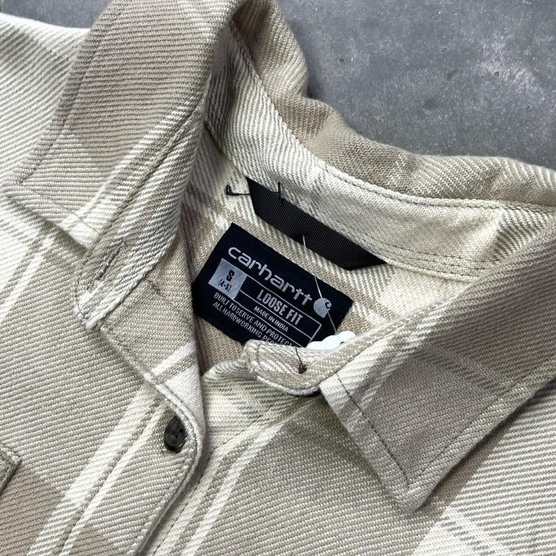 Women’s Carhartt Shirt Jacket Plaid Flannel Heavyweight Beige Small 106450