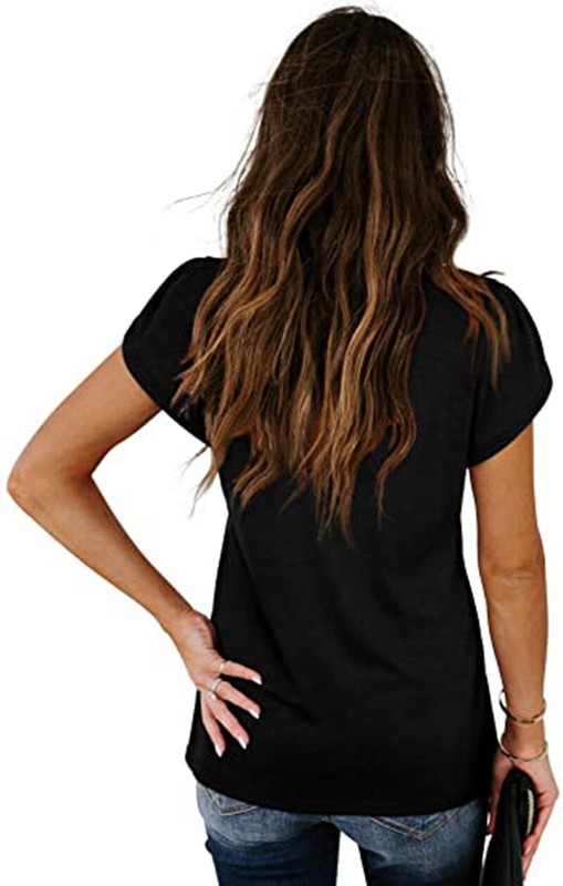 Women's Casual V-Neck Short Sleeve Cotton T-Shirt - Loose Fit Summer Top