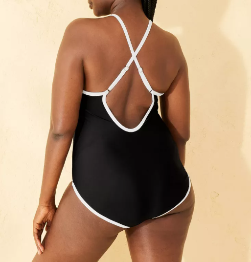Women's Contrast Binding Highneck Full Coverage Tummy Control 1 Pce Swimsuit XL