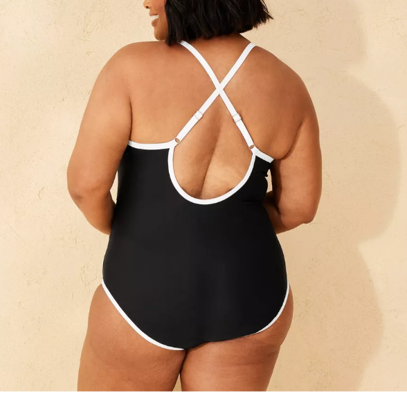 Women's Contrast Binding Highneck Full Coverage Tummy Control 1 Pce Swimsuit XL