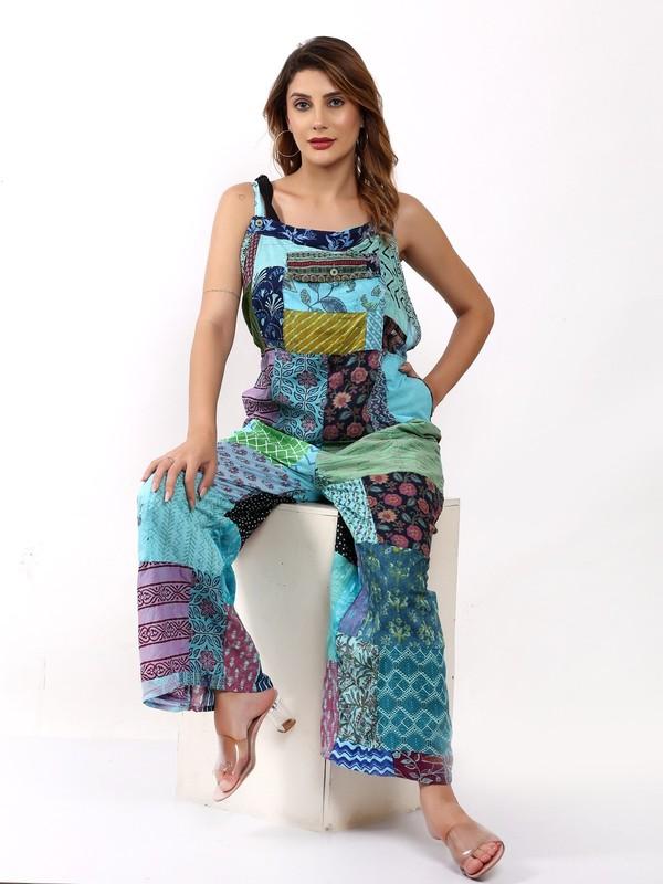 Women's Cotton Hippie Straight Patchwork Pocket Jumpsuit Dress Wholesale Mix Lot