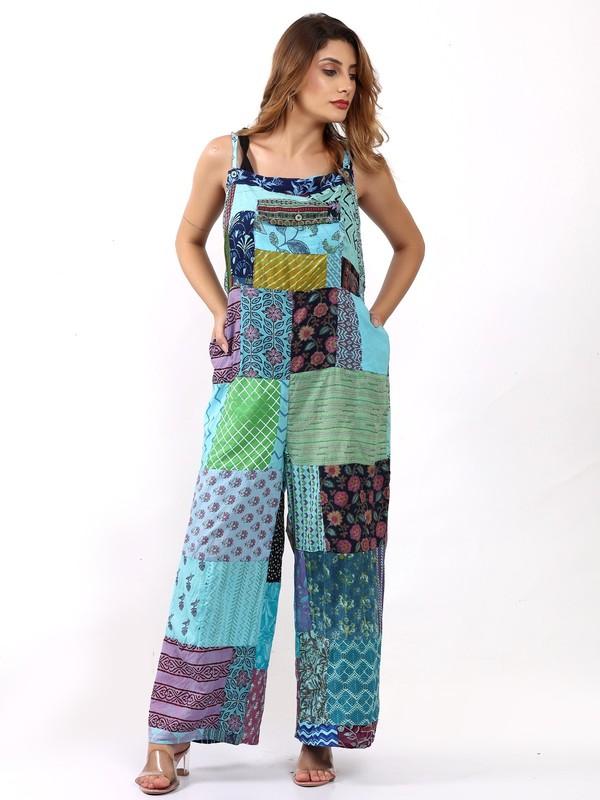 Women's Cotton Hippie Straight Patchwork Pocket Jumpsuit Dress Wholesale Mix Lot