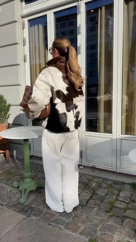 Women’s Cow Print Leather Jacket Genuine Hair-On Cowhide Western Coat