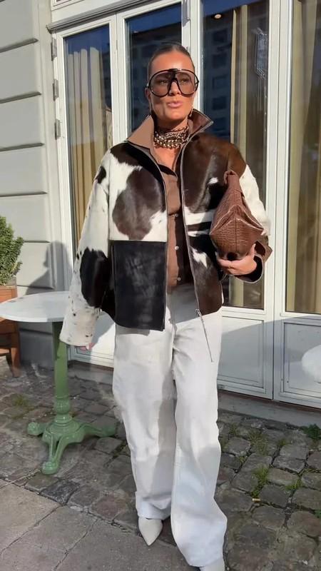 Women’s Cow Print Leather Jacket Genuine Hair-On Cowhide Western Coat