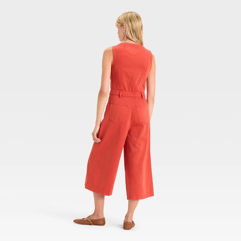 Women's Cropped Sleeveless Denim Jumpsuit - Universal Thread Red 6