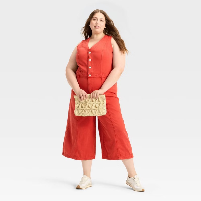 Women's Cropped Sleeveless Denim Jumpsuit - Universal Thread Red 17